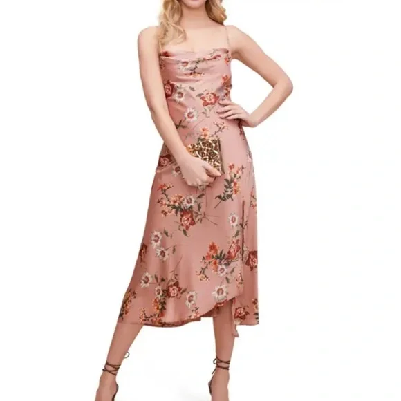 knee length dresses for ladies Allexina Satin Cowl Neck Midi Dress main image 1